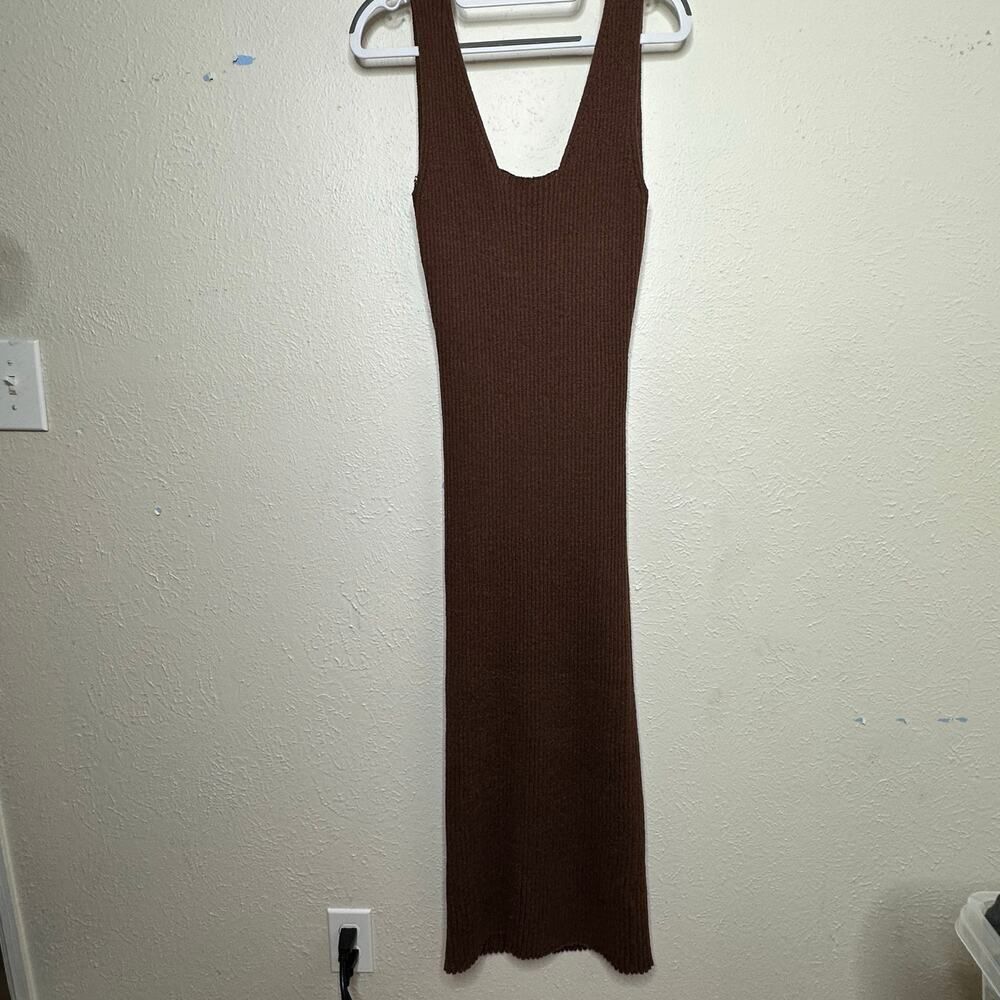 Anthropologie Woman's Size Lg Brown Ribbed Bodycon Sleevless Sweater Maxi NWT